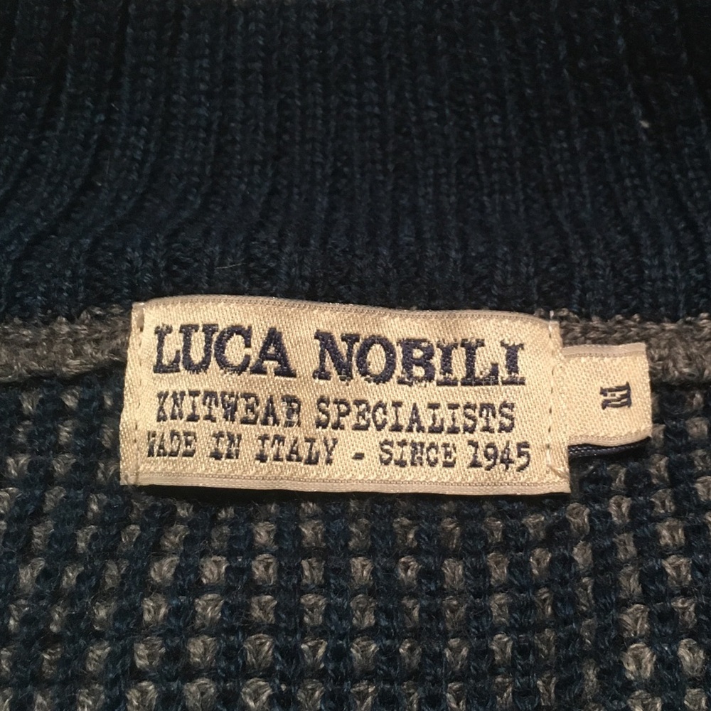 Luca Nobili Knitted Zip Up Sweater High Neck Gray Navy Wool - Picture 4 of 7